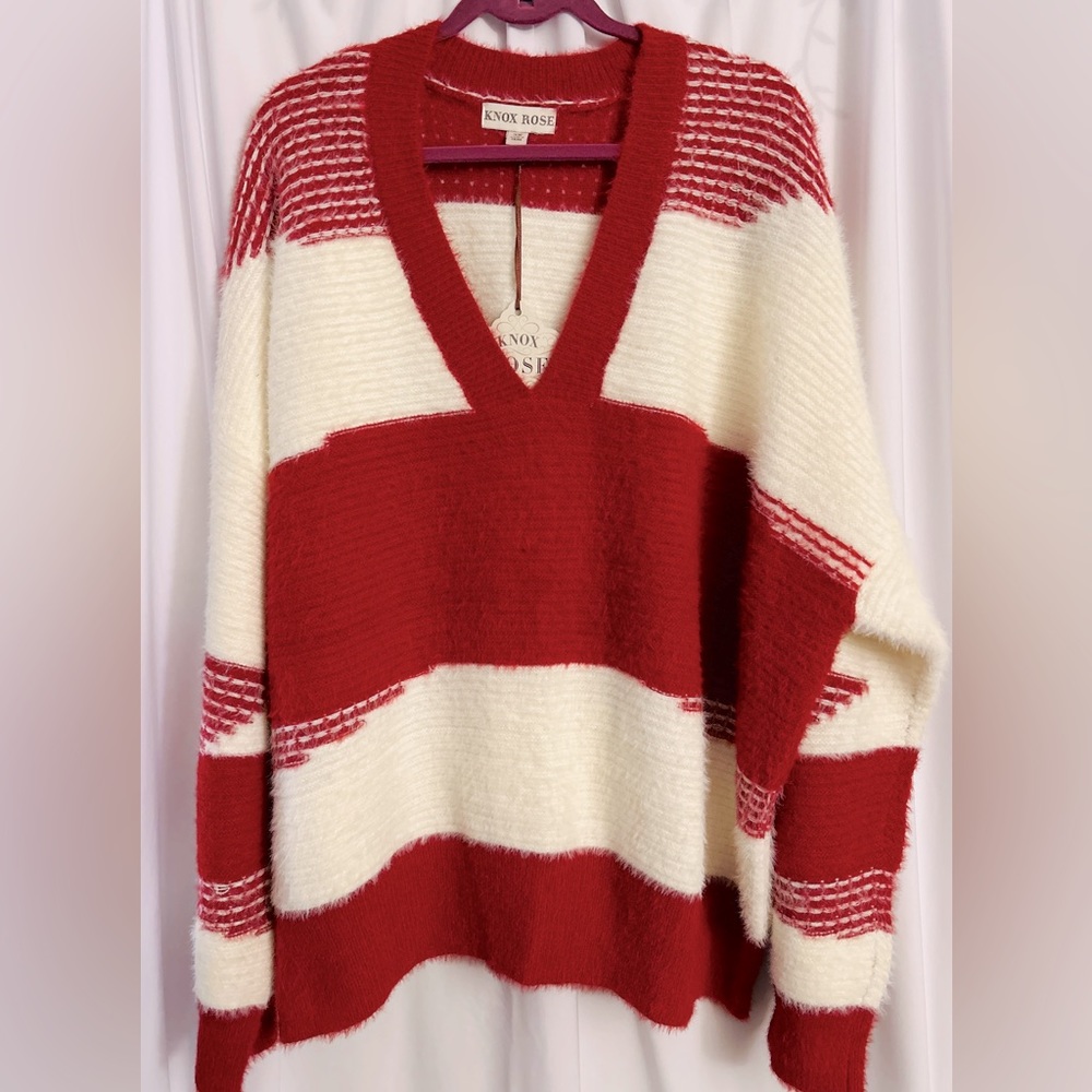 NWT Knox Rose Red & White Oversized Sweater, Size 3X